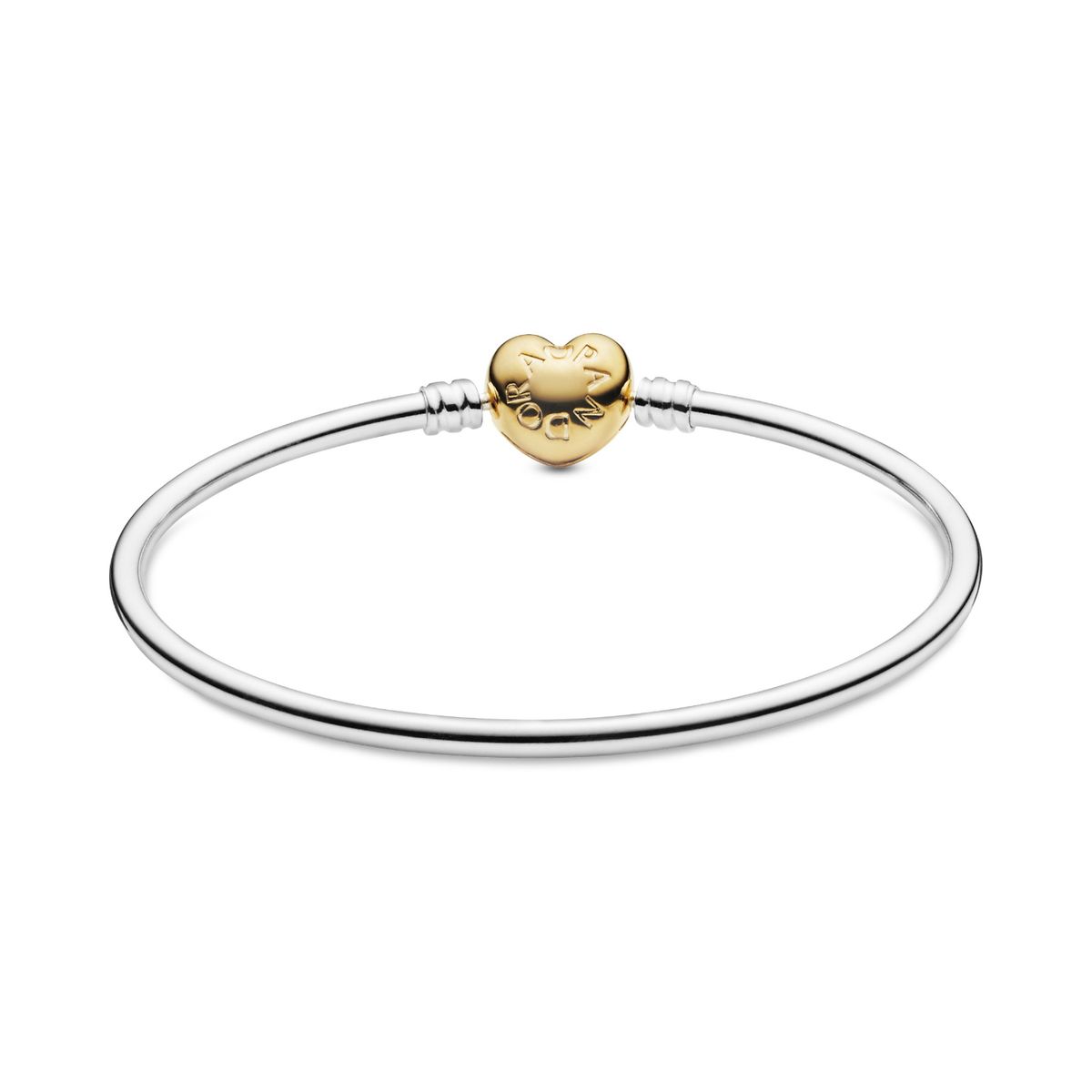 PANDORA - Brazalete Pandora Rígido Corazón Logotipo de Pandora Plata Esterlina y Recubrimiento en Oro