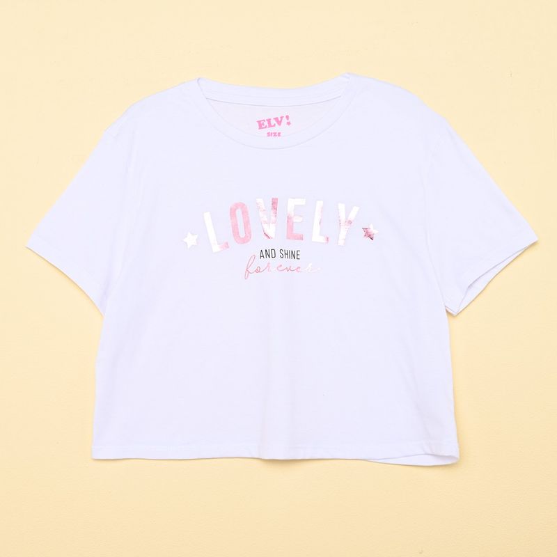 LEONISA - Camiseta para Niña con Estampado Print Manga corta de Algodón ELV