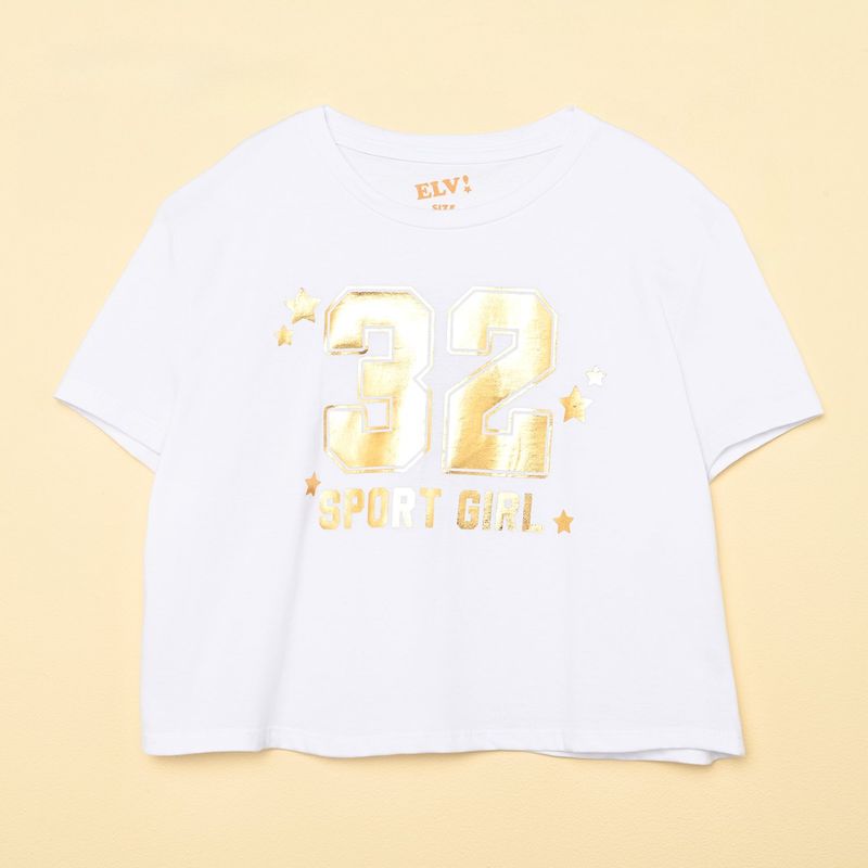 LEONISA - Camiseta para Niña con Estampado Print Manga corta de Algodón ELV