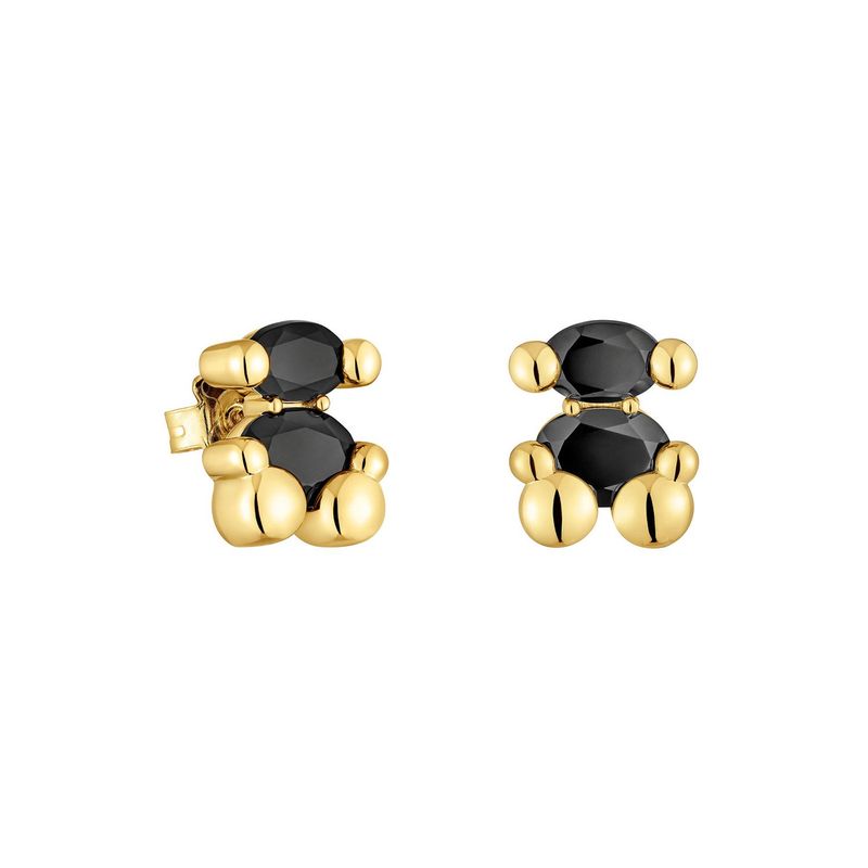 TOUS - Aretes motivo oso con baño de oro 18 kt sobre plata y ónix 14 mm Color Bear