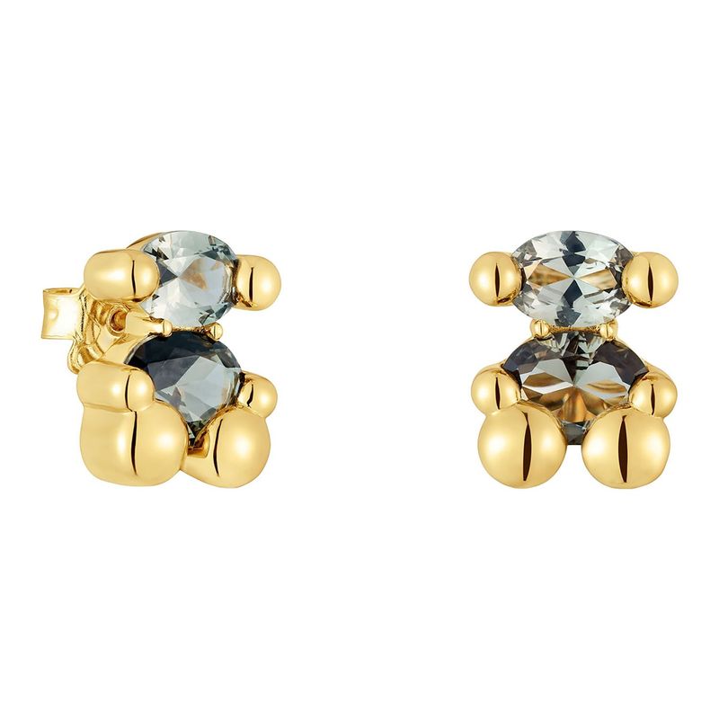 TOUS - Aretes motivo oso con baño de oro 18 kt sobre plata y espinela verde creada en laboratorio 13 mm Color Bear LGG