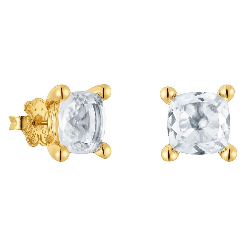 TOUS - Aretes con baño de oro 18 kt sobre plata y cuarzo cristal de roca Color White
