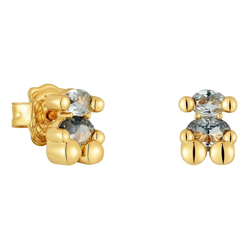 TOUS - Aretes motivo oso con baño de oro 18 kt sobre plata y espinela verde creada en laboratorio 8 mm Color Bear LGG