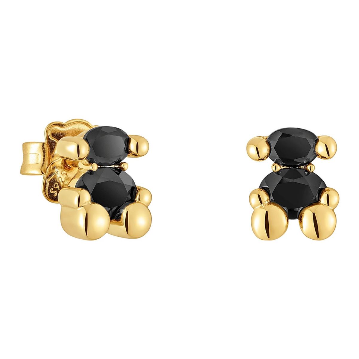 TOUS - Aretes motivo oso con baño de oro 18 kt sobre plata y ónix 23 mm Color Bear