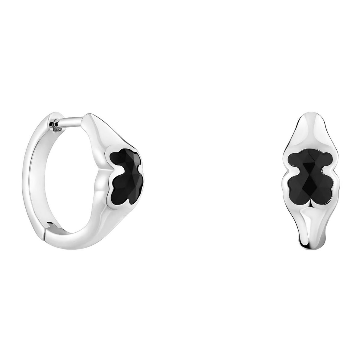 TOUS - Aretes de aro de plata y motivo oso en ónix 10 mm Icon Color