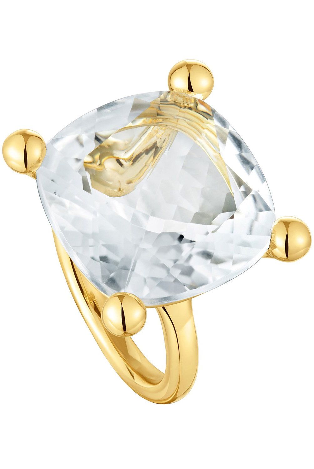 TOUS - Anillo grande con baño de oro 18 kt sobre plata y cuarzo cristal de roca Color White