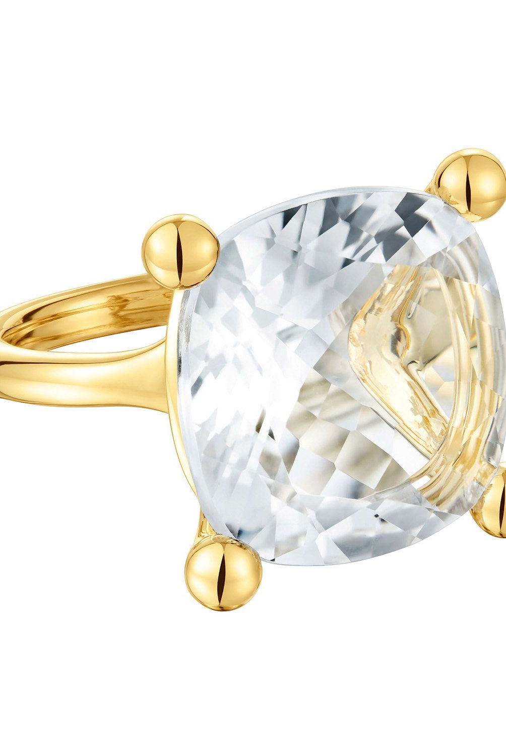 TOUS - Anillo grande con baño de oro 18 kt sobre plata y cuarzo cristal de roca Color White