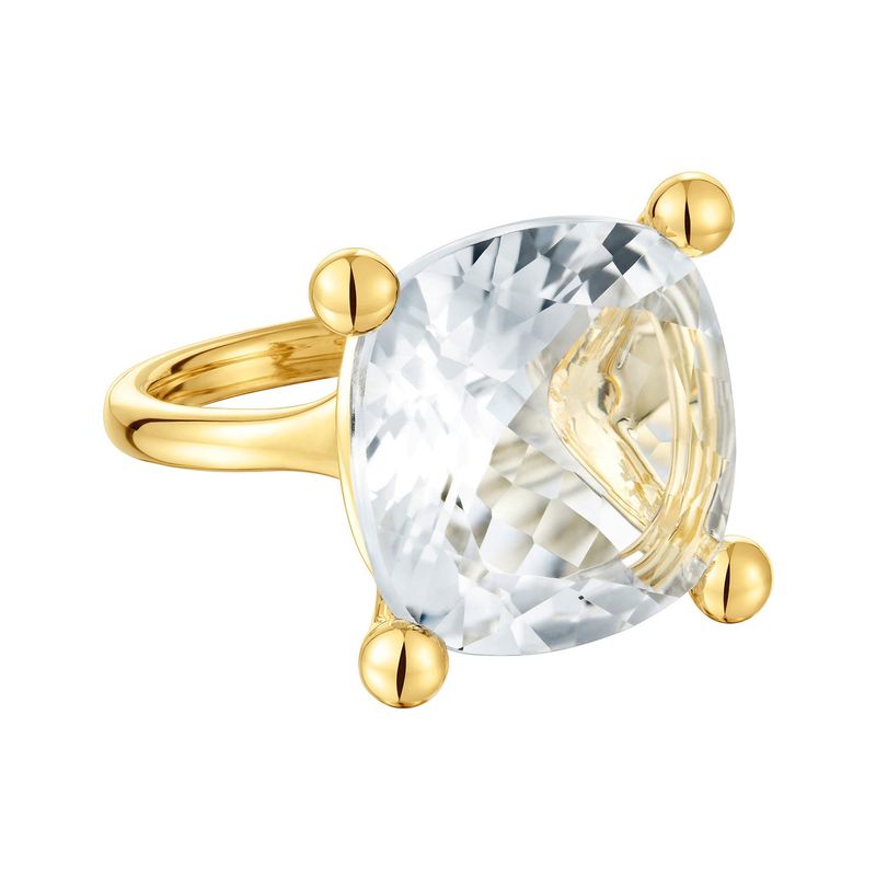 TOUS - Anillo grande con baño de oro 18 kt sobre plata y cuarzo cristal de roca Color White