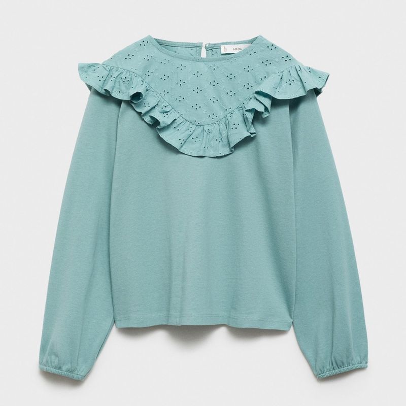 MANGO - Camiseta manga larga Niña con Bordado Algodón MANGO