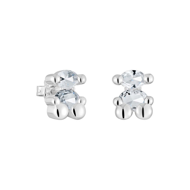 TOUS - Aretes motivo oso de plata y cuarzo cristal de roca 14 mm Color Bear