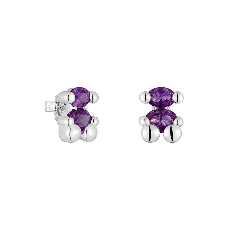 TOUS - Aretes motivo oso de plata y zafiro lila creado en laboratorio 13 mm Color Bear LGG