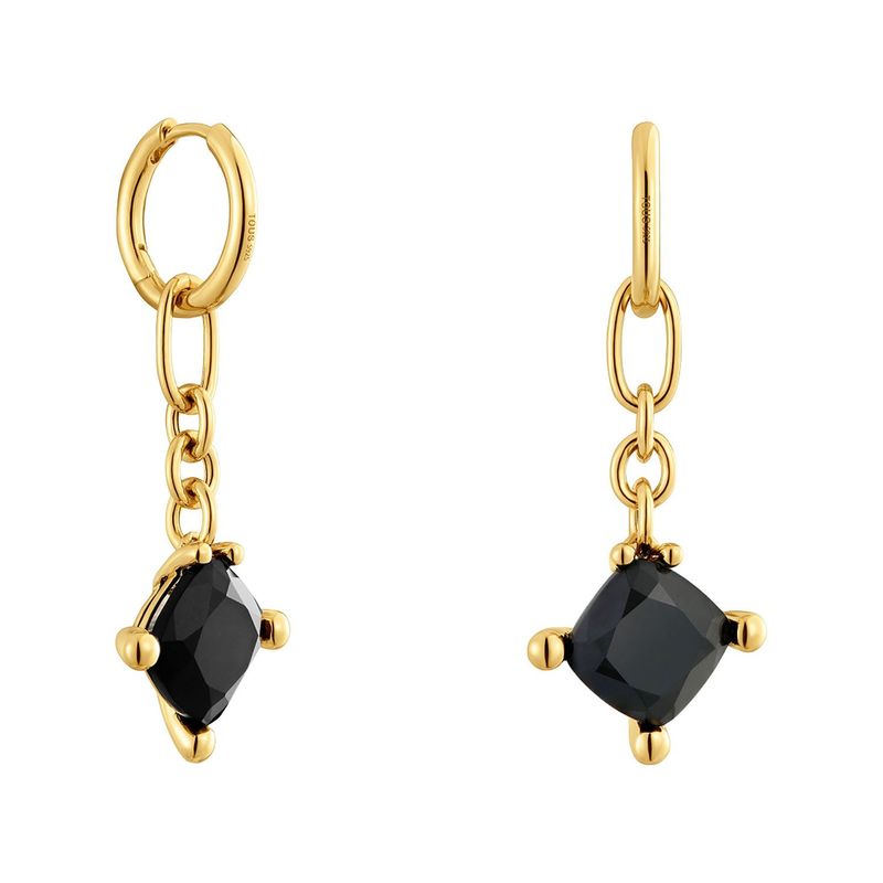 TOUS - Aretes de aro largos con baño de oro 18 kt sobre plata y ónix Color Black