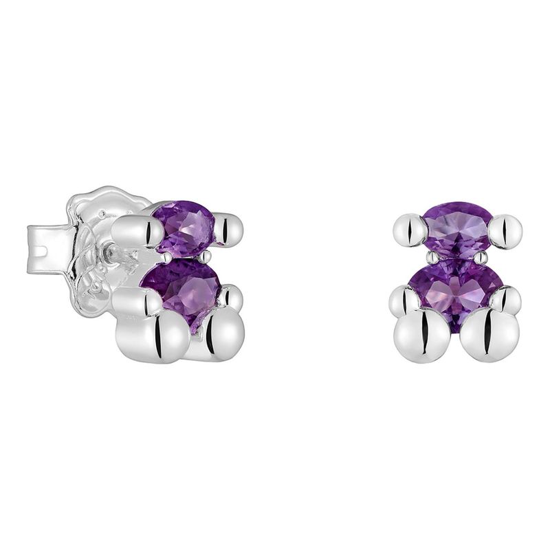 TOUS - Aretes motivo oso de plata y zafiro lila creado en laboratorio 8 mm Color Bear LGG