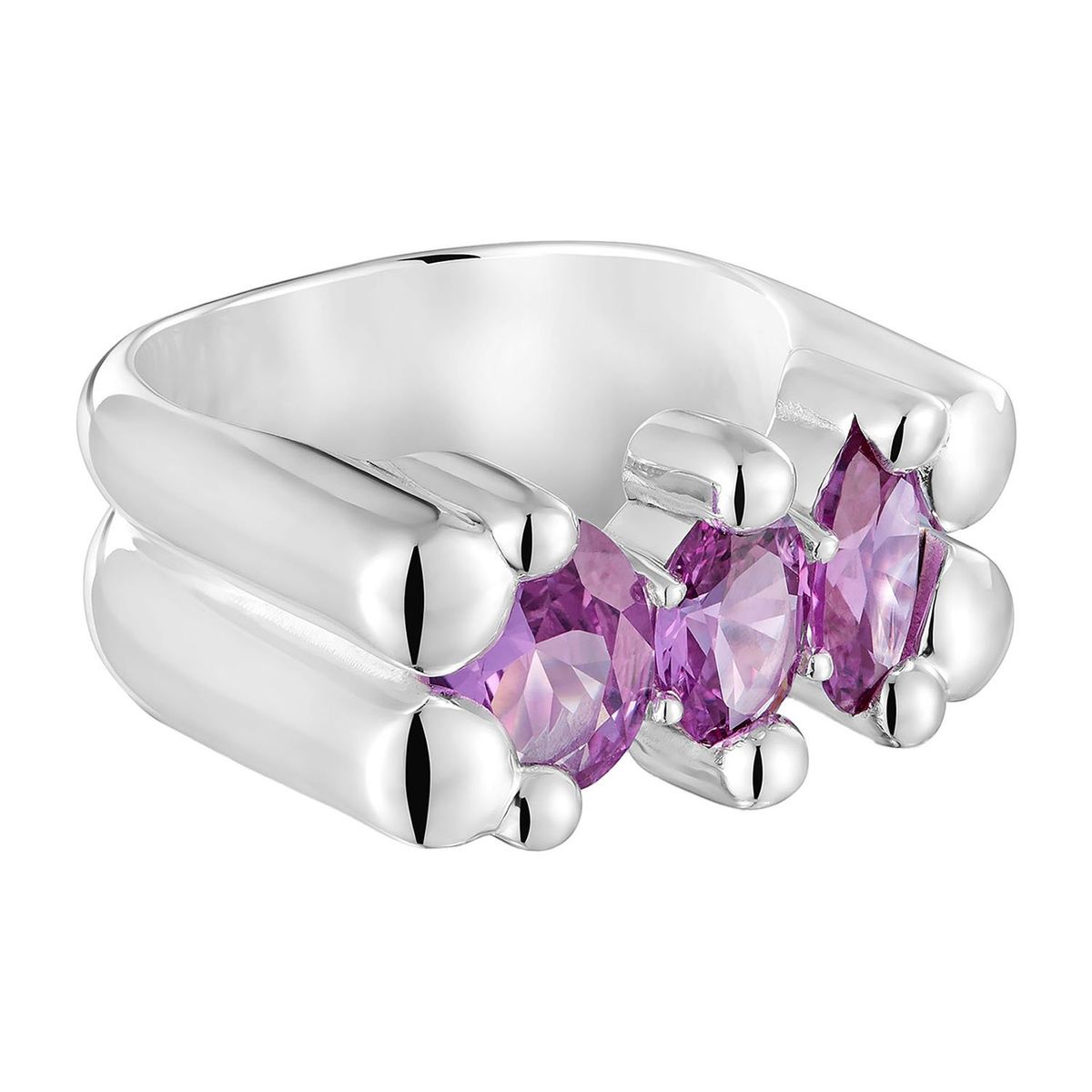 TOUS - Anillo mediano motivo oso de plata y zafiro lila creado en laboratorio Color Bear LGG