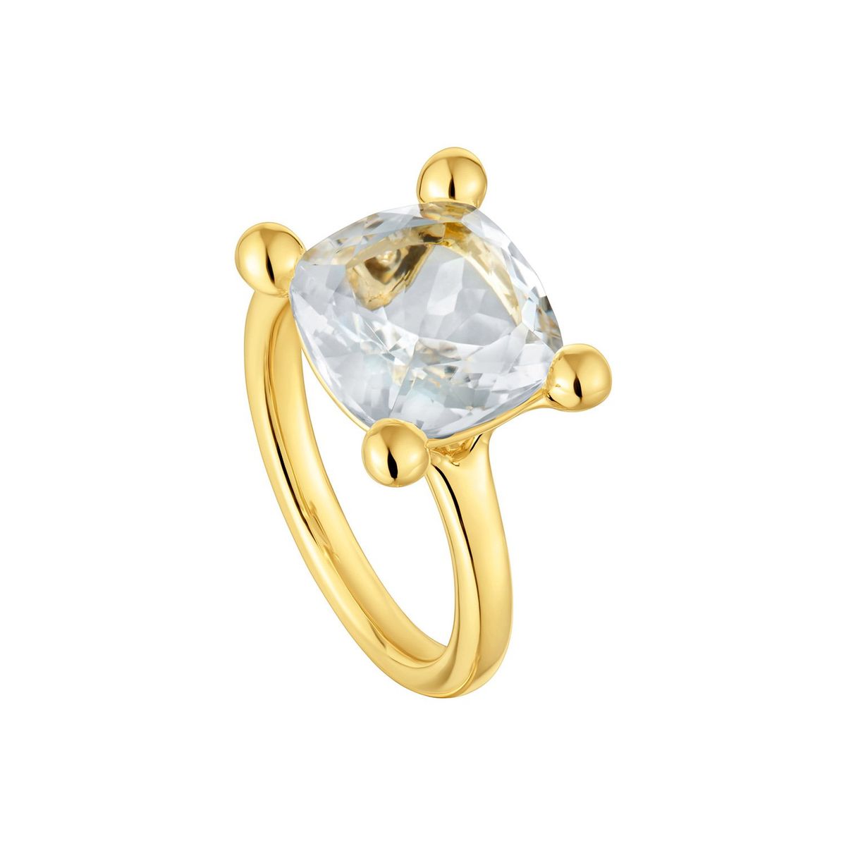TOUS - Anillo mediano con baño de oro 18 kt sobre plata y cuarzo cristal de roca Color White