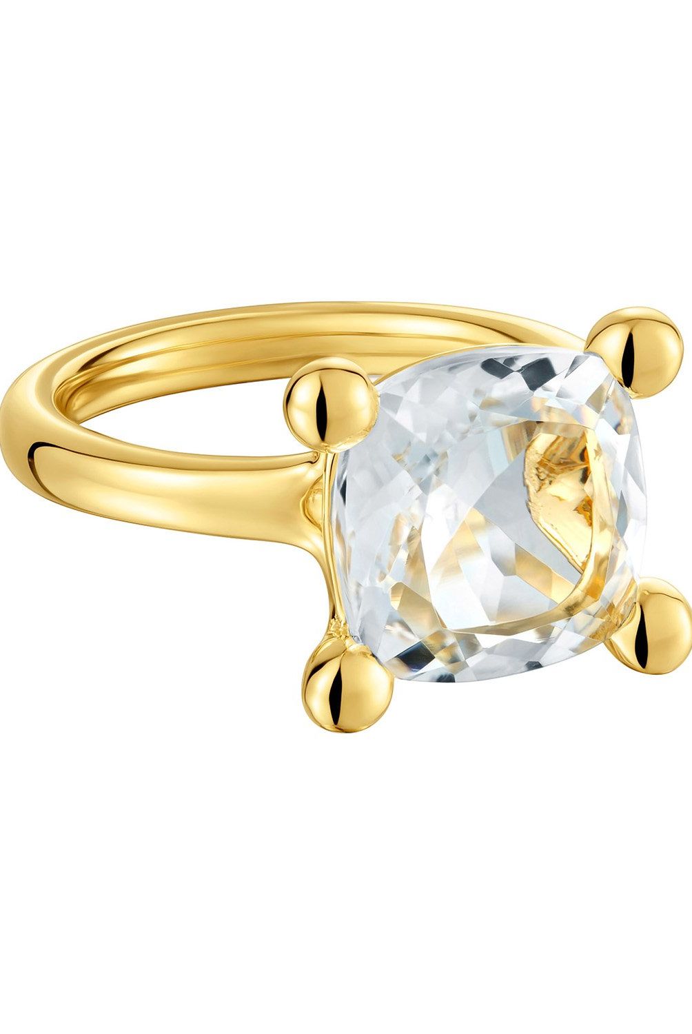 TOUS - Anillo mediano con baño de oro 18 kt sobre plata y cuarzo cristal de roca Color White