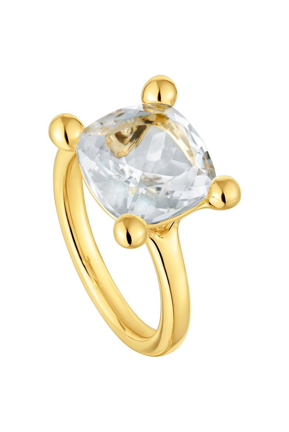 TOUS - Anillo mediano con baño de oro 18 kt sobre plata y cuarzo cristal de roca Color White