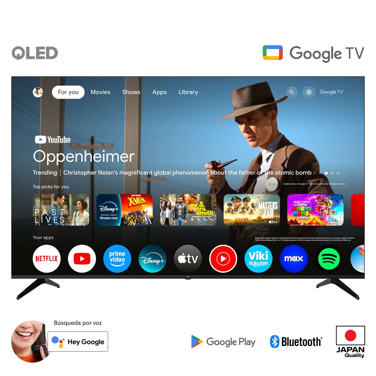 JVC - Televisor QLED JVC 75 pulgadas DVBT QLED 4K UHD Google TV Chromecast Bluetooth ,HDR
