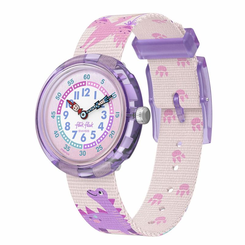 SWATCH - Reloj Flik Flak Niña DINOLOGY. Reloj Plástico Rosa ZFBNP230