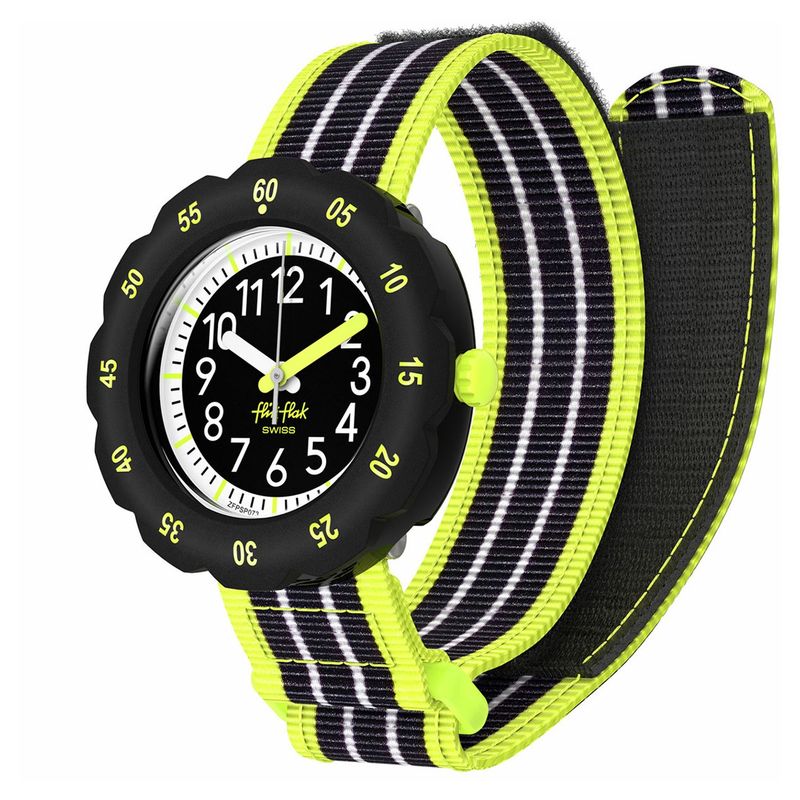 SWATCH - Reloj Flik Flak Niño LOOP IN NEON. Reloj Plástico Negro ZFPSP073