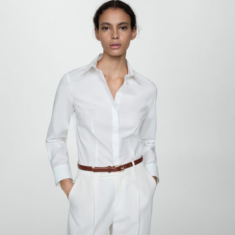 MANGO - Camisa Mujer Manga larga de Algodón MANGO