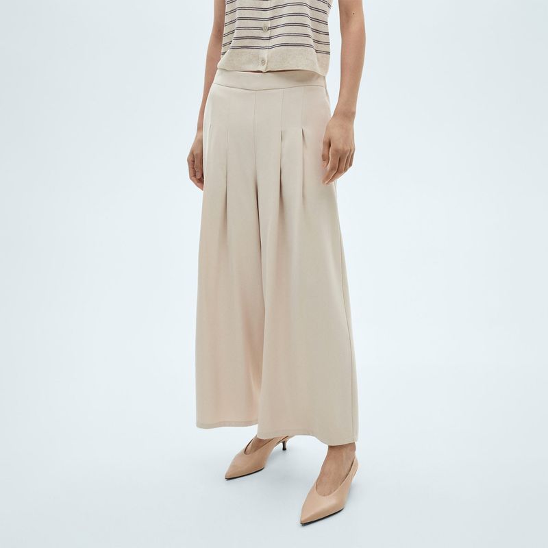 MANGO - Pantalón Wide Leg Mujer Tiro medio MANGO