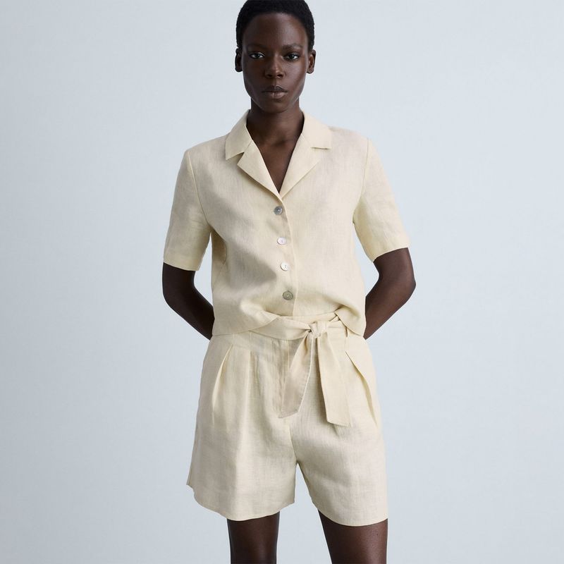 MANGO - Short Mujer Tiro medio Anudada de Lino MANGO