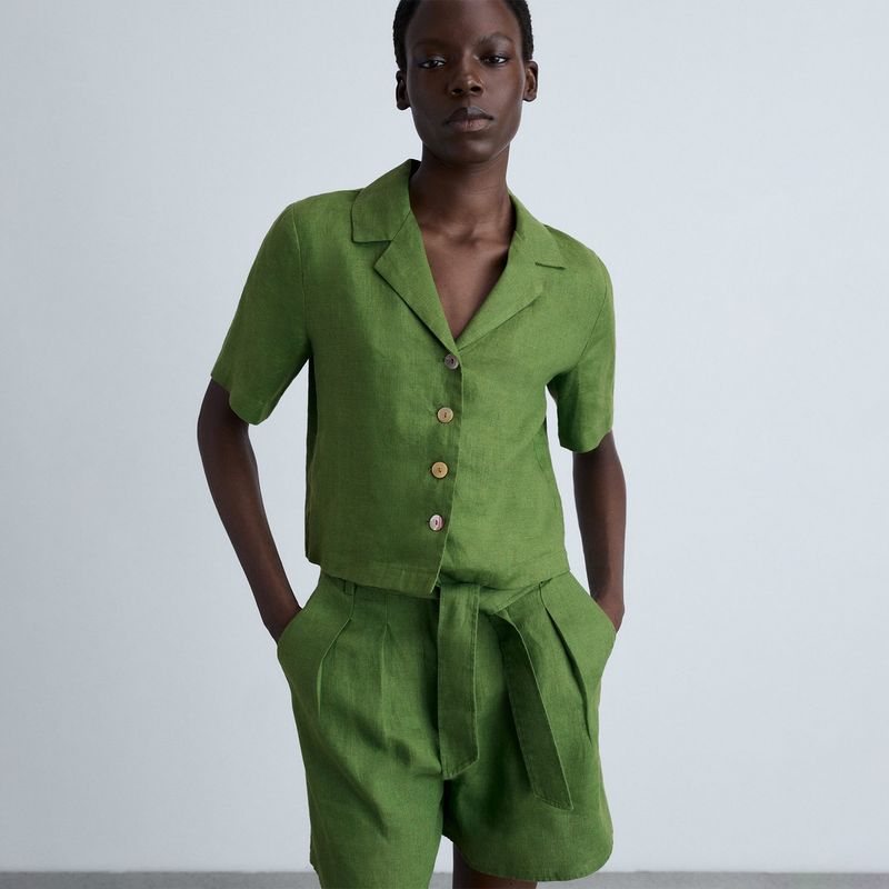 MANGO - Short Mujer Tiro medio Anudada de Lino MANGO
