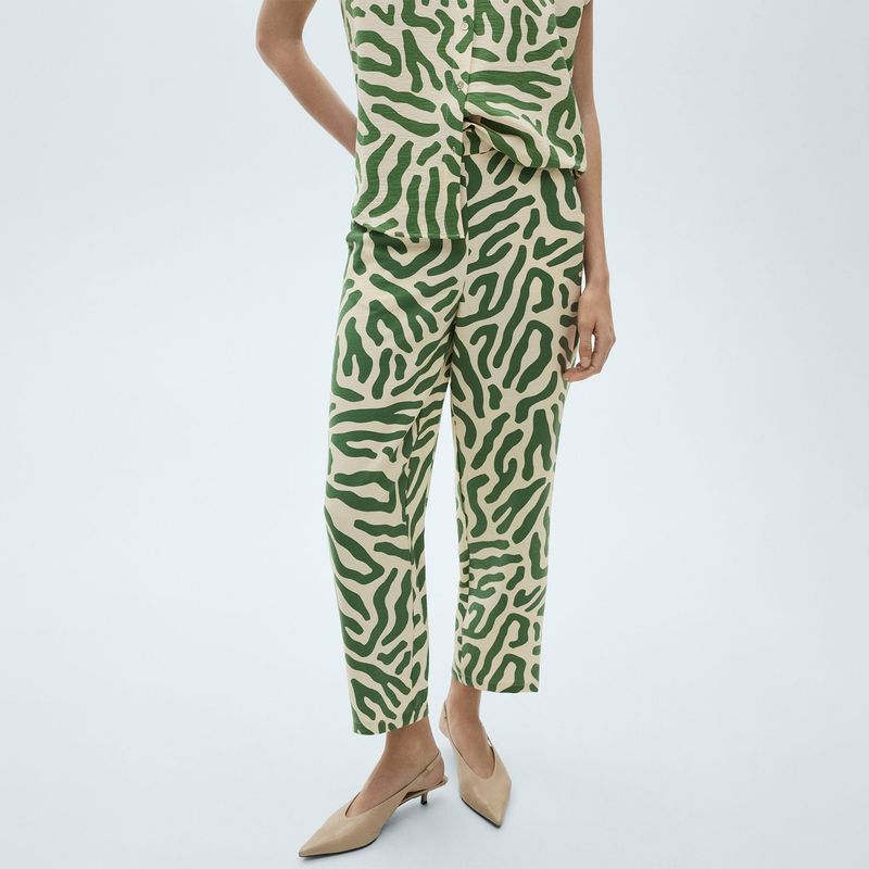 MANGO - Pantalón Recto Mujer Tiro alto con Estampado MANGO