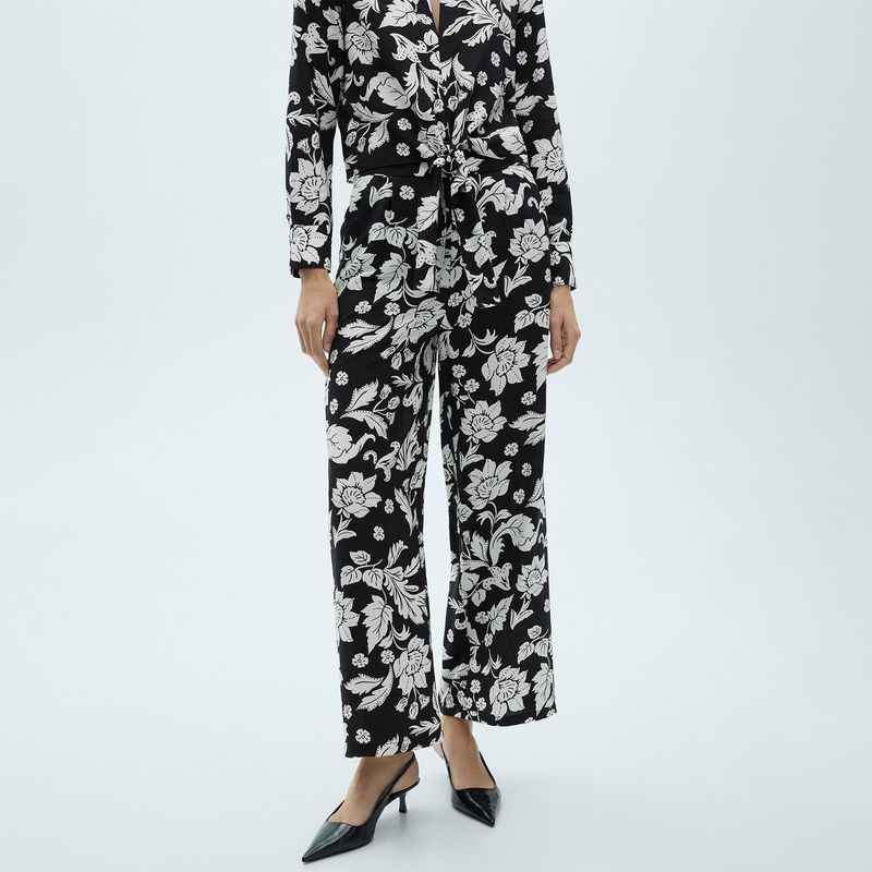 MANGO - Pantalón Recto Mujer Tiro alto con Estampado MANGO