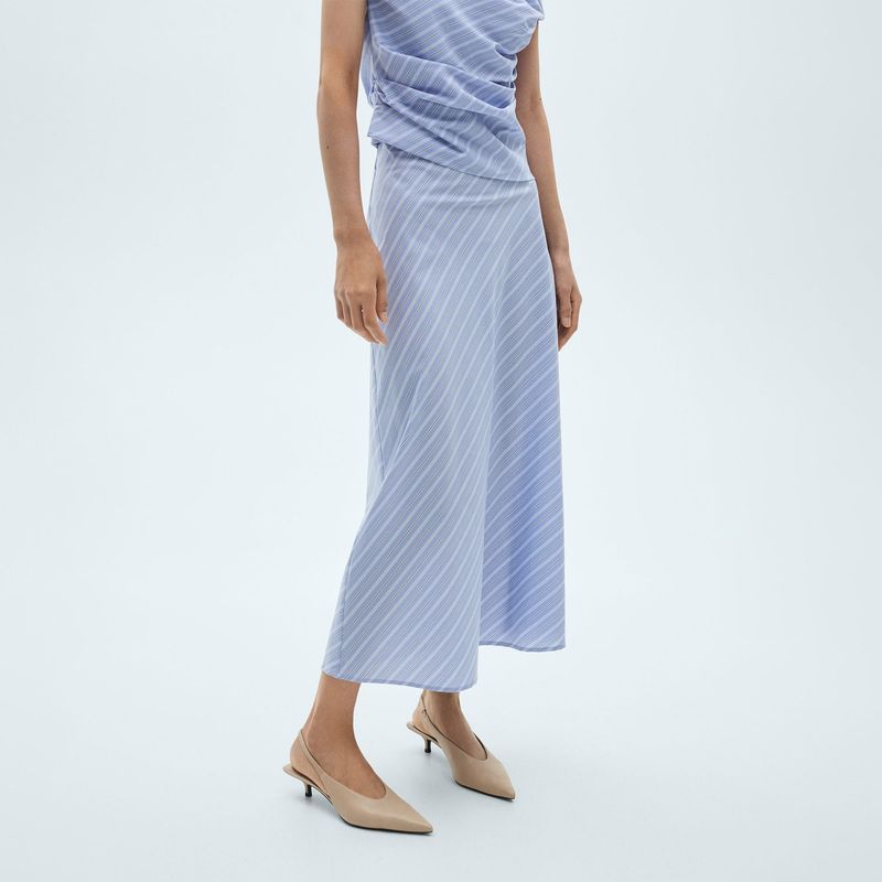 MANGO - Falda Midi Mujer de Rayas de Algodón MANGO