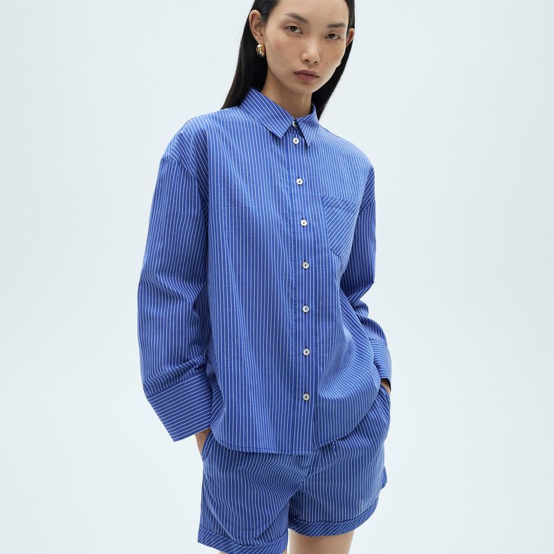 MANGO - Camisa Mujer de Rayas Manga larga de Algodón MANGO