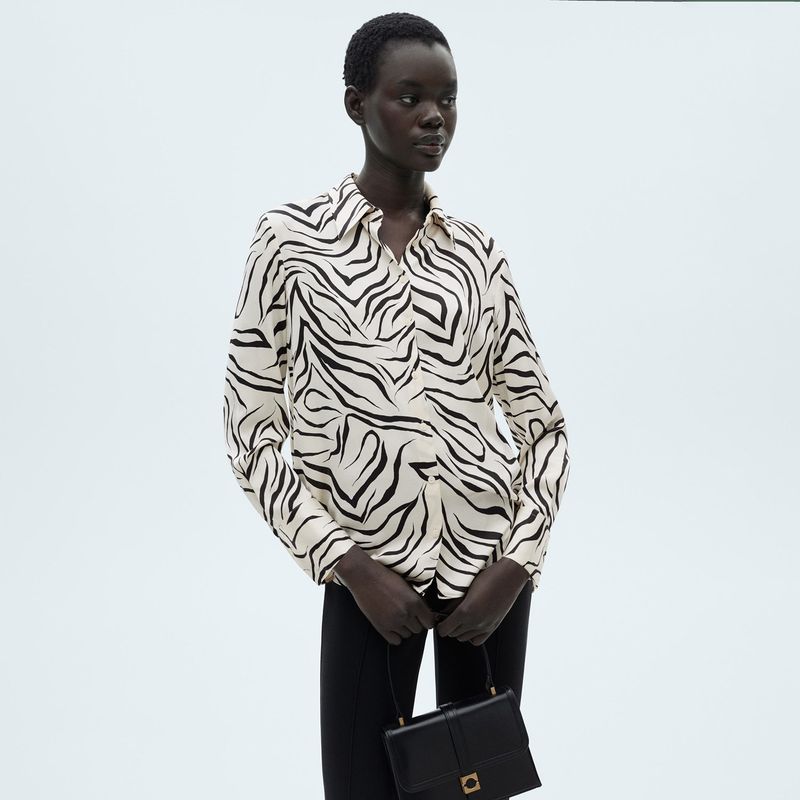 MANGO - Camisa Mujer Con Estampado Manga larga Mango 