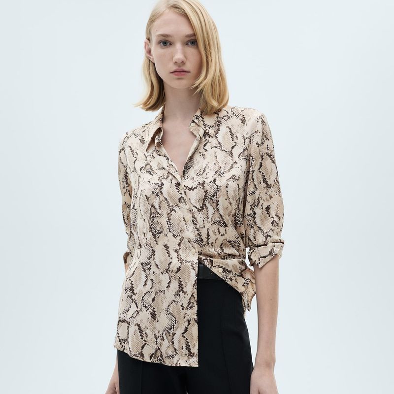 MANGO - Camisa Mujer Con Estampado Manga larga Mango 