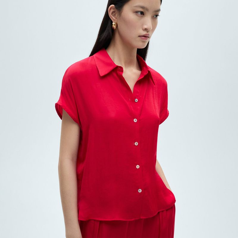 MANGO - Camisa Mujer Manga corta de Satín MANGO