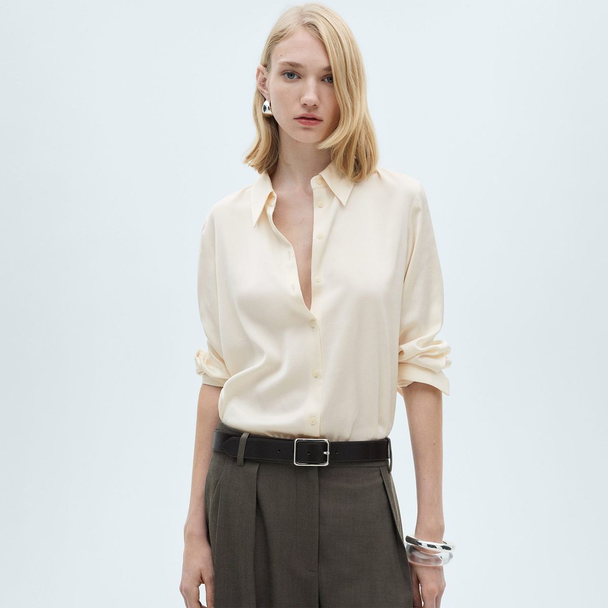 MANGO - Camisa Mujer Manga larga de Satín MANGO