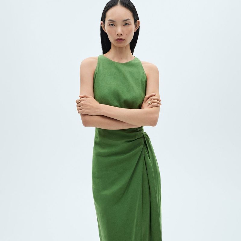 MANGO - Vestido Mujer Medio de Lino MANGO