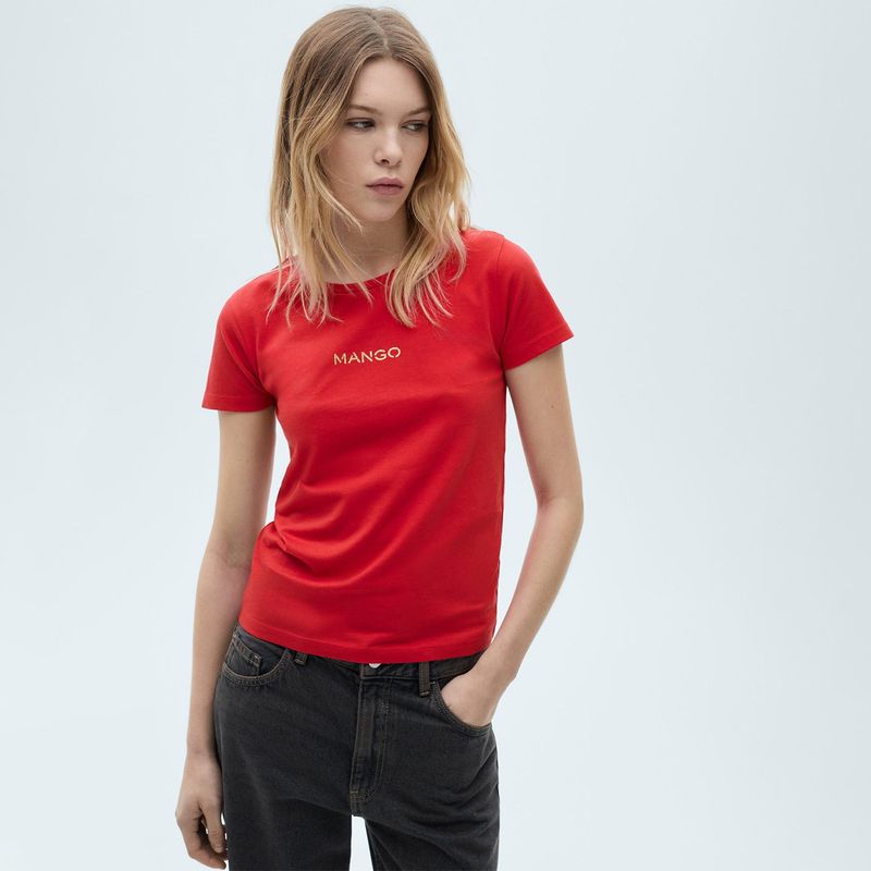 MANGO - Camiseta Mujer con Logo Manga corta de Algodón MANGO