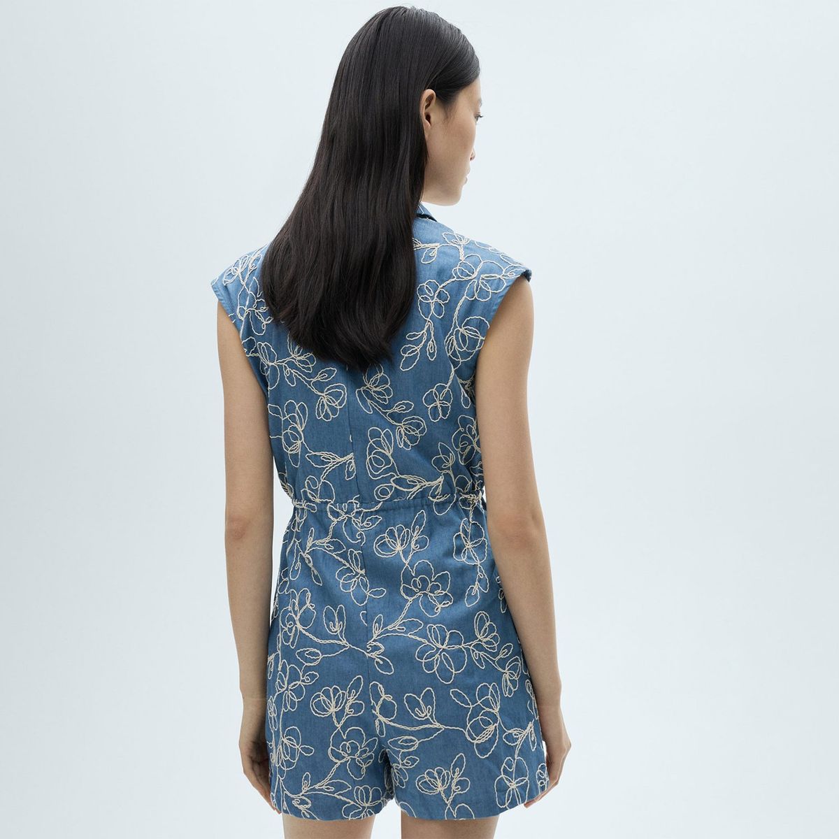 MANGO - Enterizo Mujer Corto con Bordado de Algodón MANGO