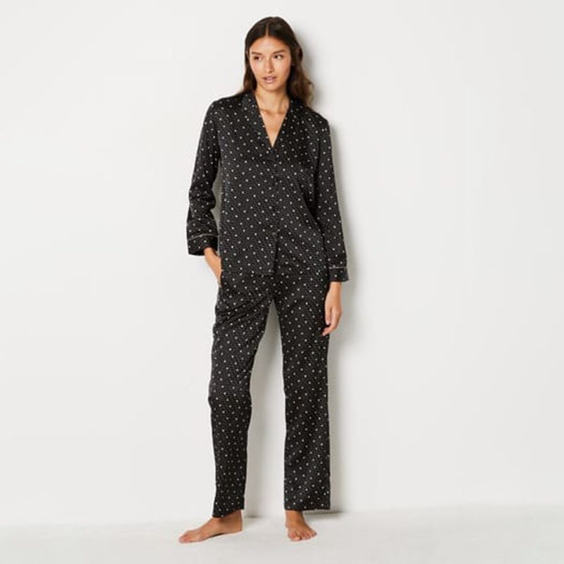 ETAM - Camisa de dormir Mujer Corto Manga larga con Puntos Etam