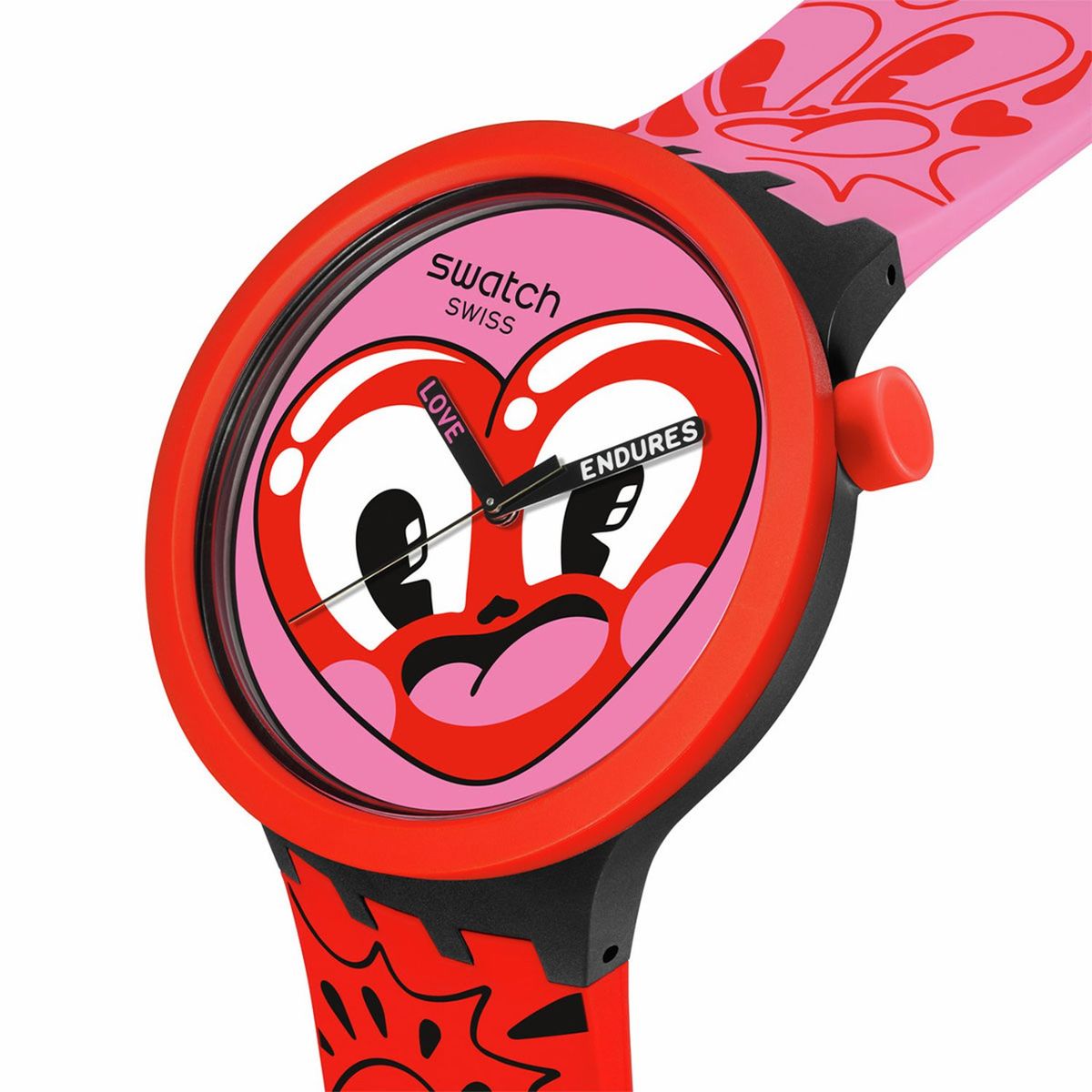 SWATCH - Reloj Swatch Unisex HATTIE'S HEART. Reloj Silicona Rojo SB05Z103