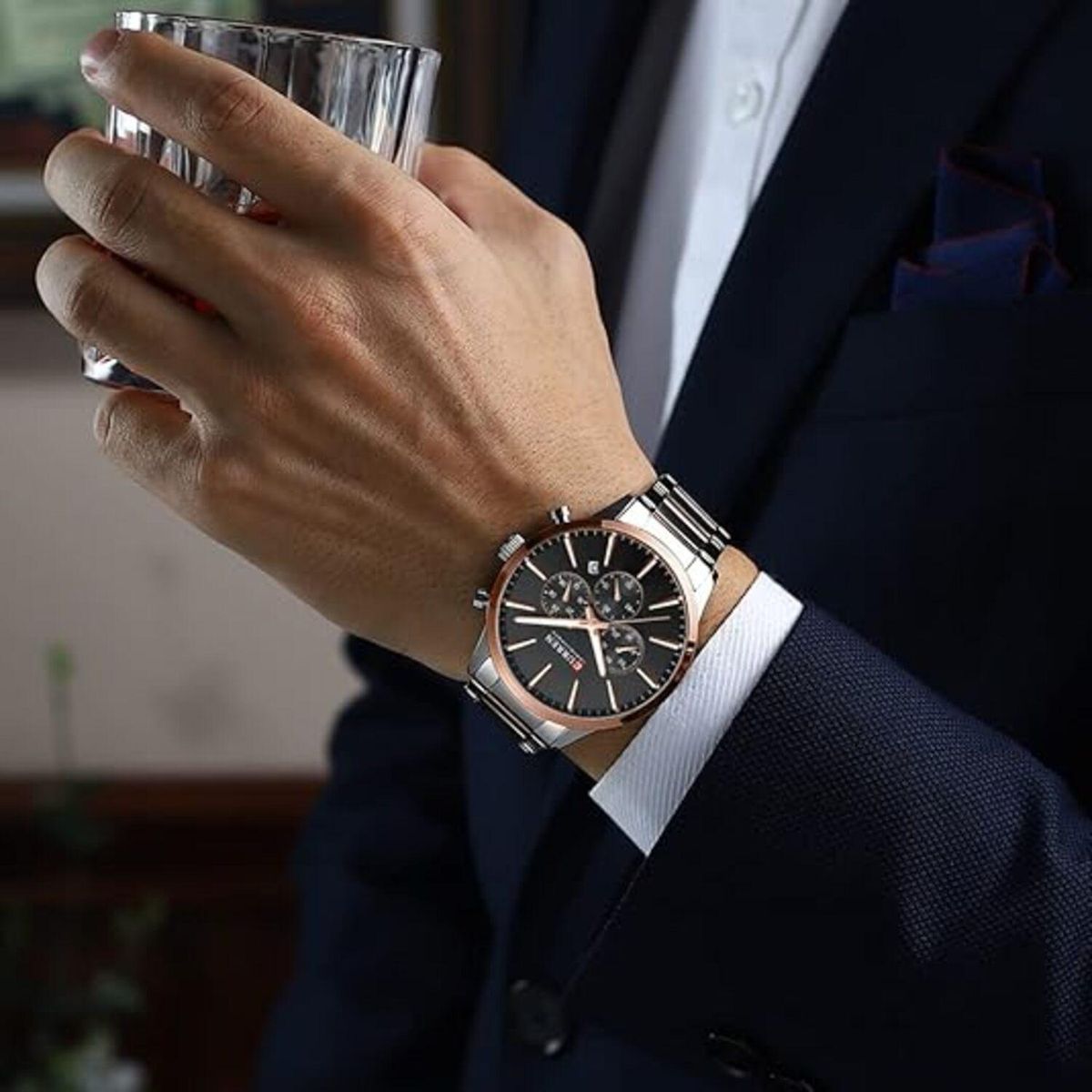 CURREN - Reloj Curren Hombre KREd7305 . Reloj Análogo Acero Inoxidable Plateado