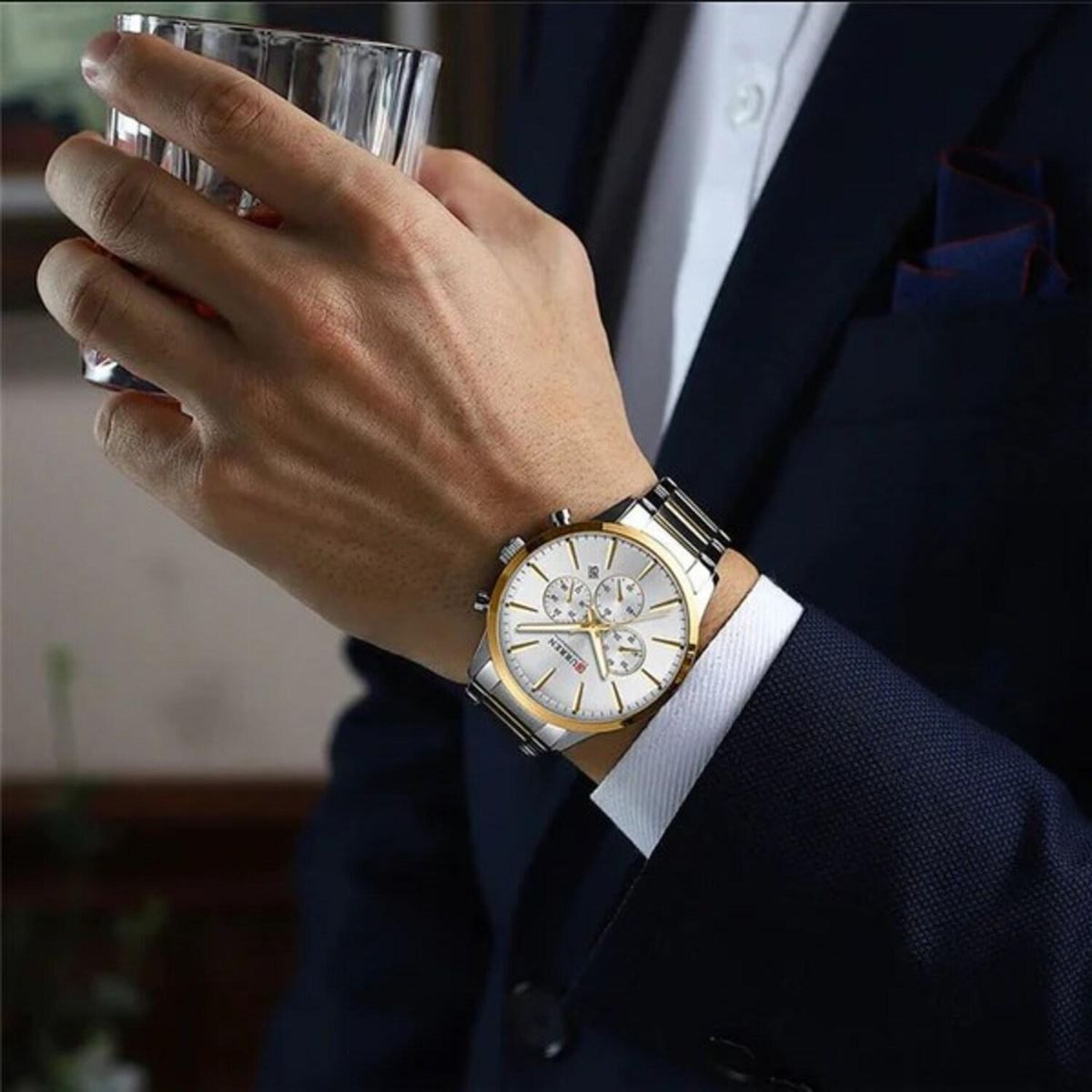 CURREN - Reloj Curren Hombre KREd7303 . Reloj Análogo Acero Inoxidable Plateado