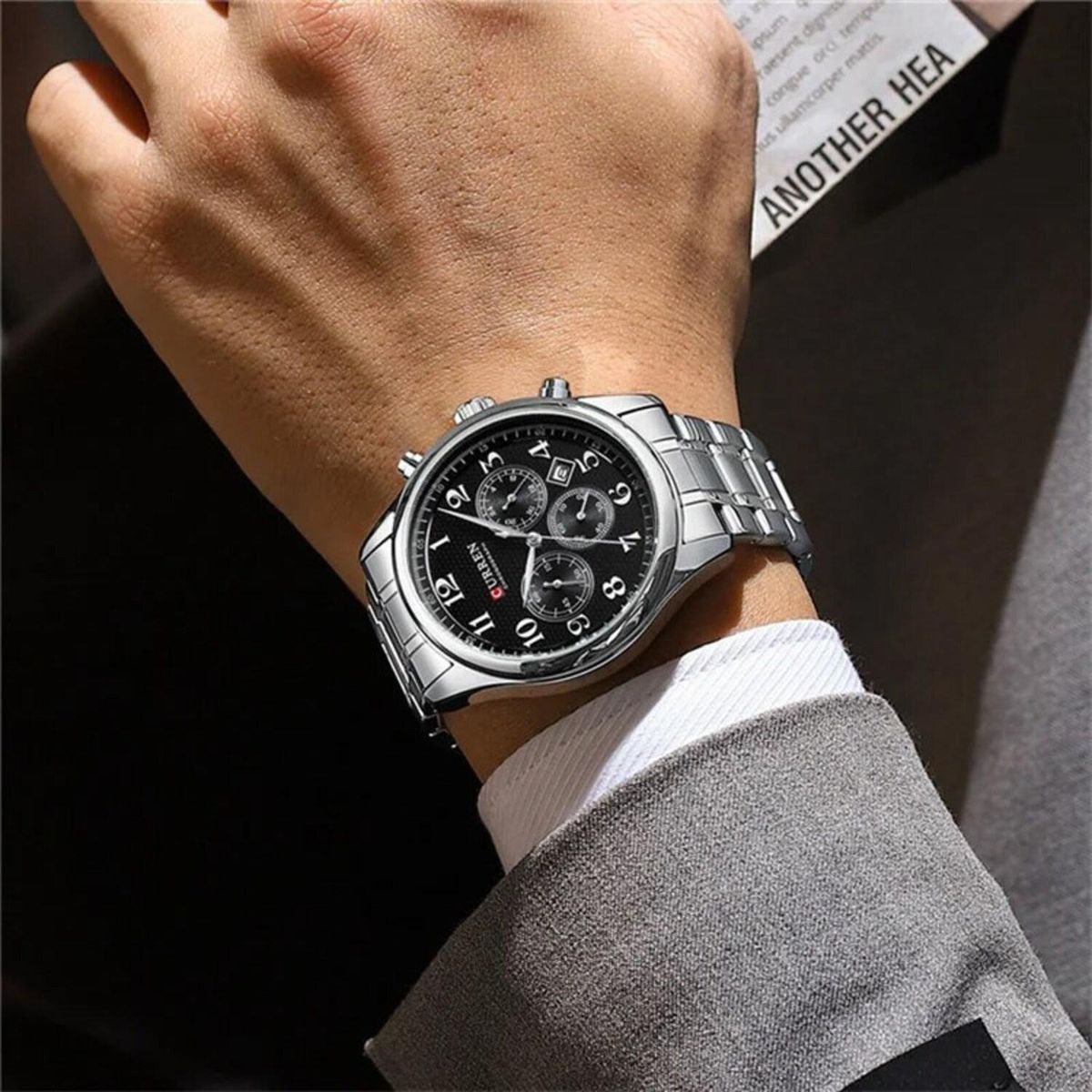 CURREN - Reloj Curren Hombre KREe2002 . Reloj Análogo Acero Inoxidable Plateado