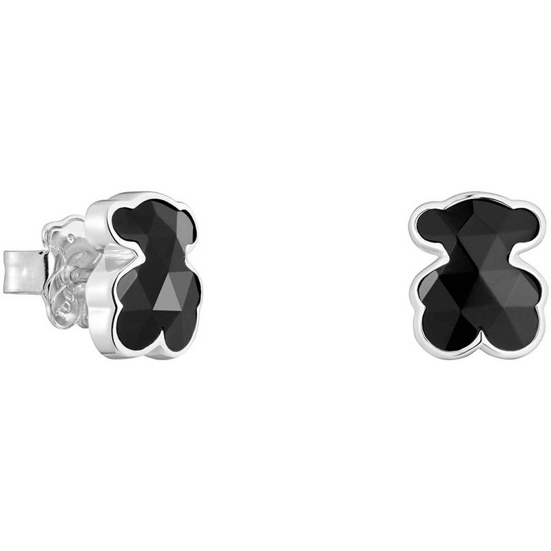 TOUS - Aretes oso de plata y ónix 10 mm Icon Color