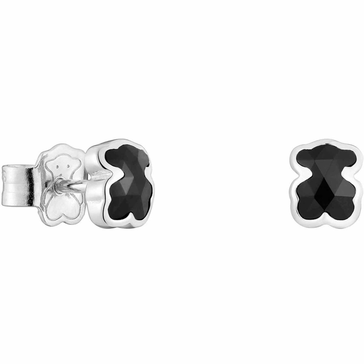TOUS - Aretes oso de plata y ónix 6 mm Icon Color