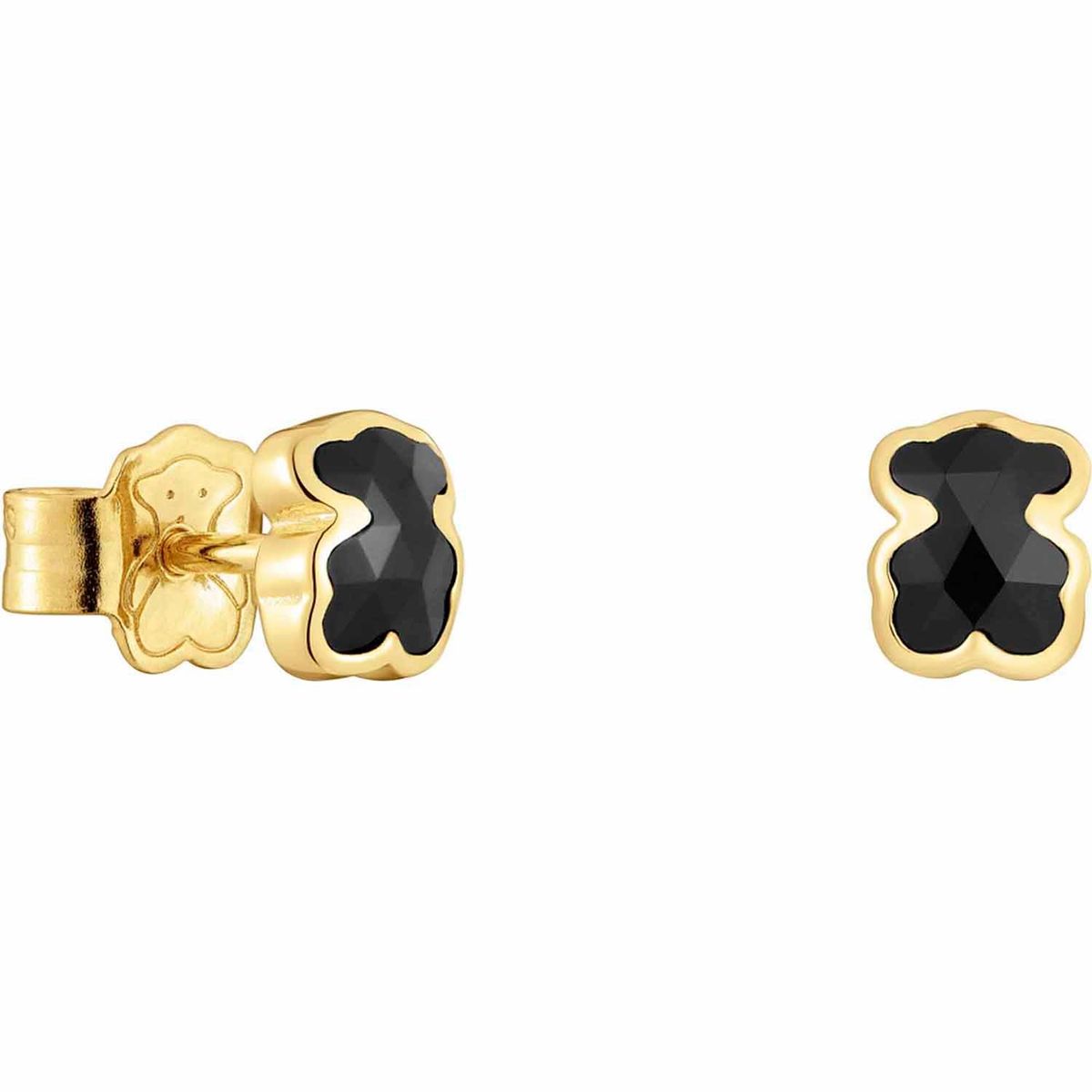 TOUS - Aretes oso con baño de oro 18 kt sobre plata y ónix 6 mm Icon Color