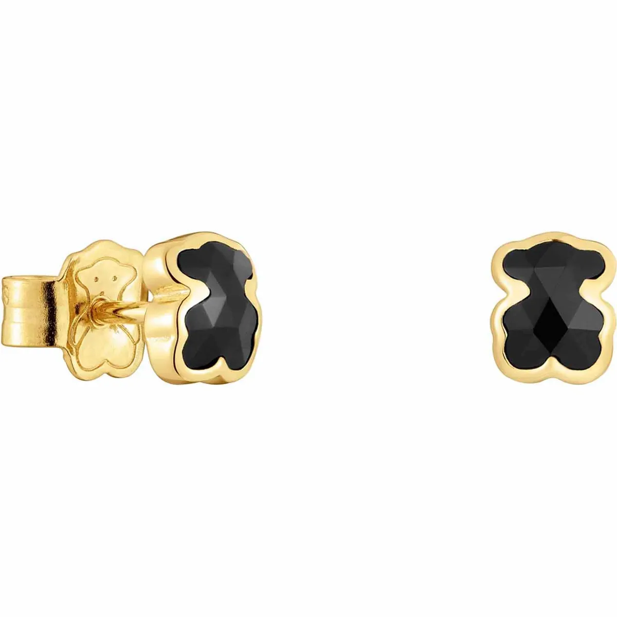 TOUS - Aretes oso con baño de oro 18 kt sobre plata y ónix 6 mm Icon Color