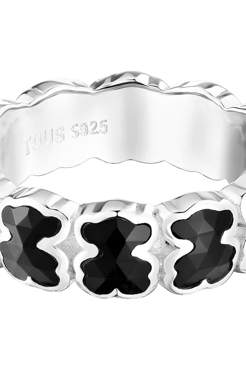 TOUS - Anillo mediano de plata y osos en ónix Icon Color