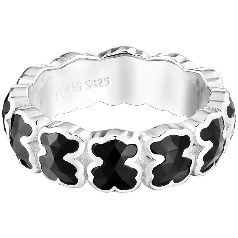TOUS - Anillo mediano de plata y osos en ónix Icon Color